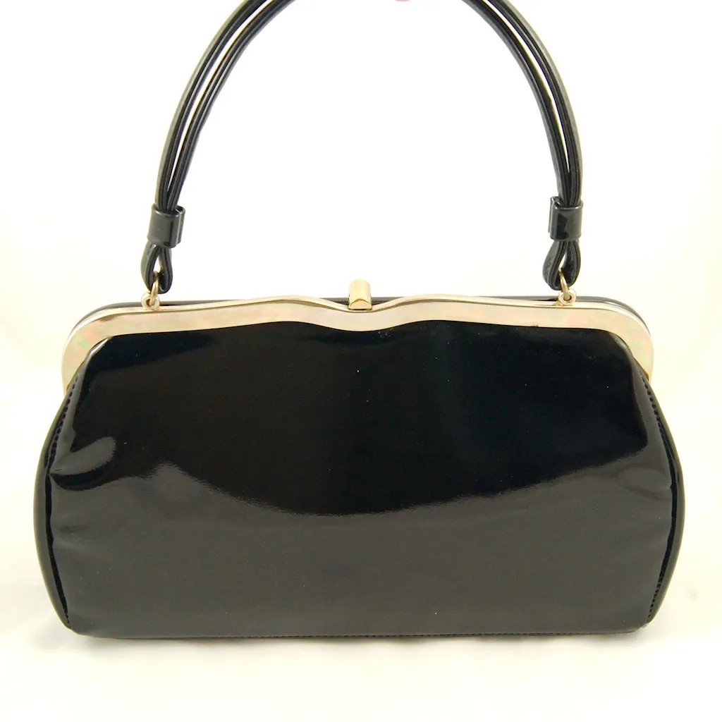 1950s Black Patent Heart Bag