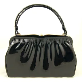 1950s Black Patent Heart Bag