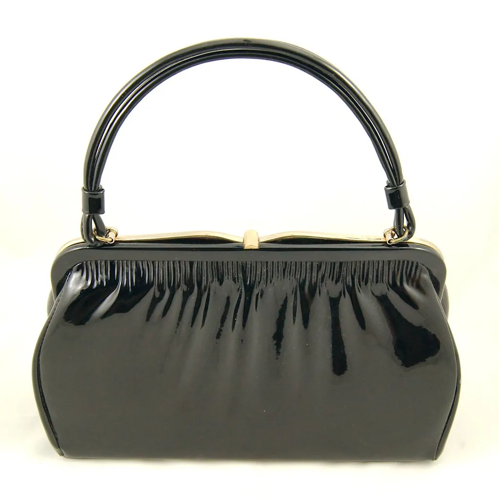 1950s Black Patent Heart Bag