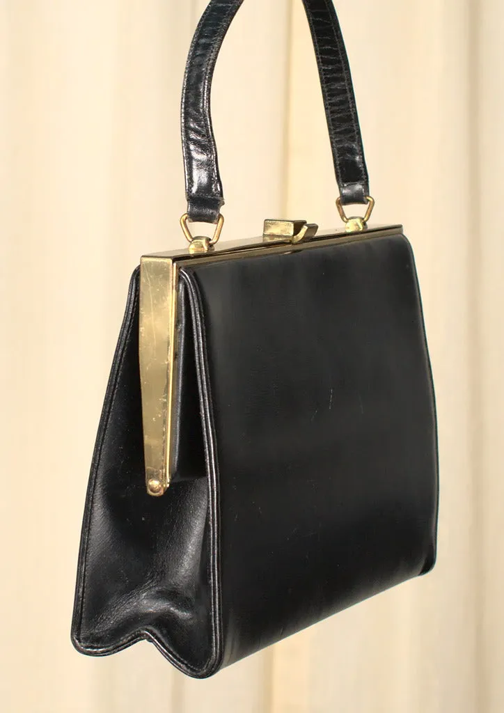 1950s Vintage Black Clasp Handbag