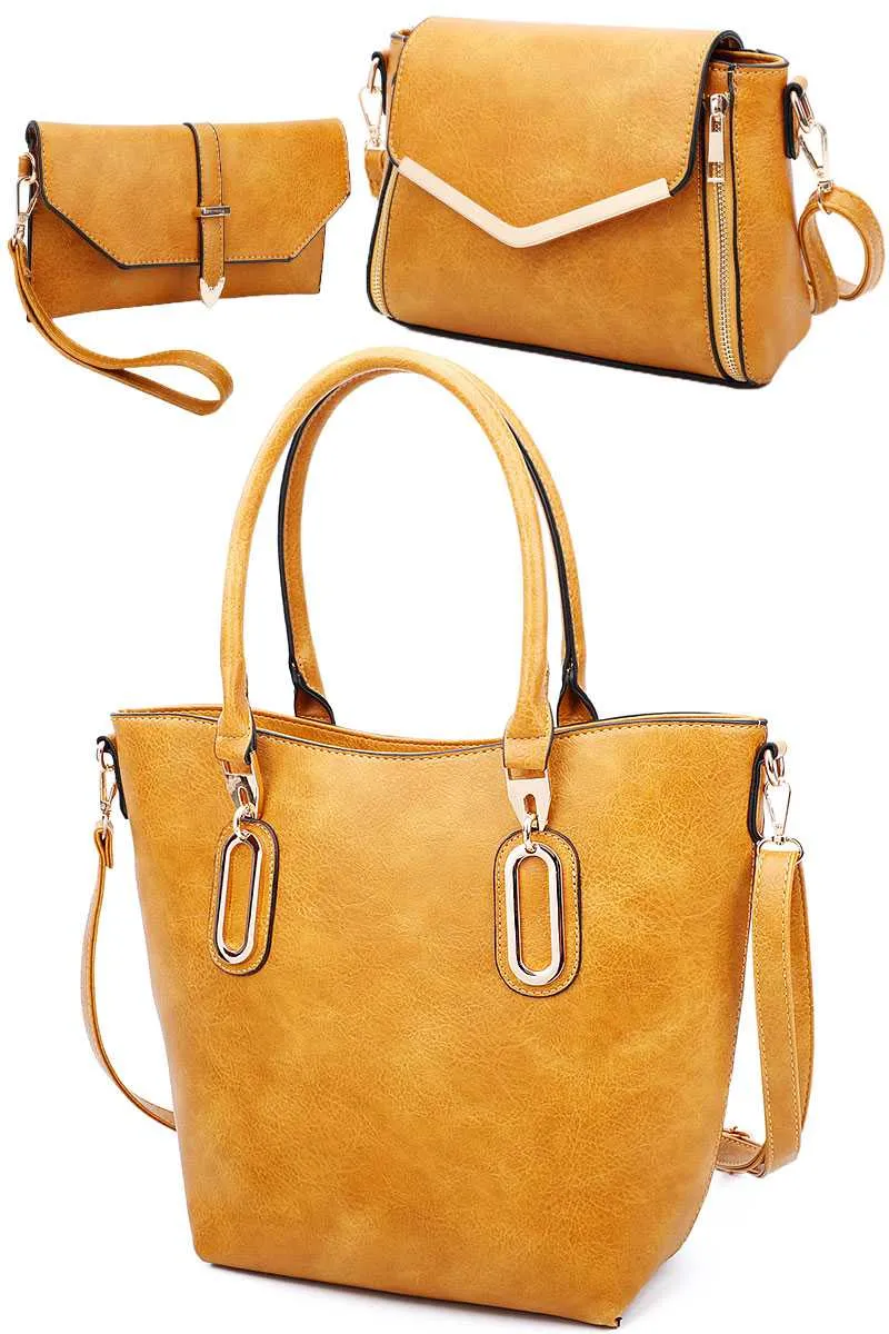 3in1 Modern Chic Tote Crossbody And Clutch Set With Long Strap