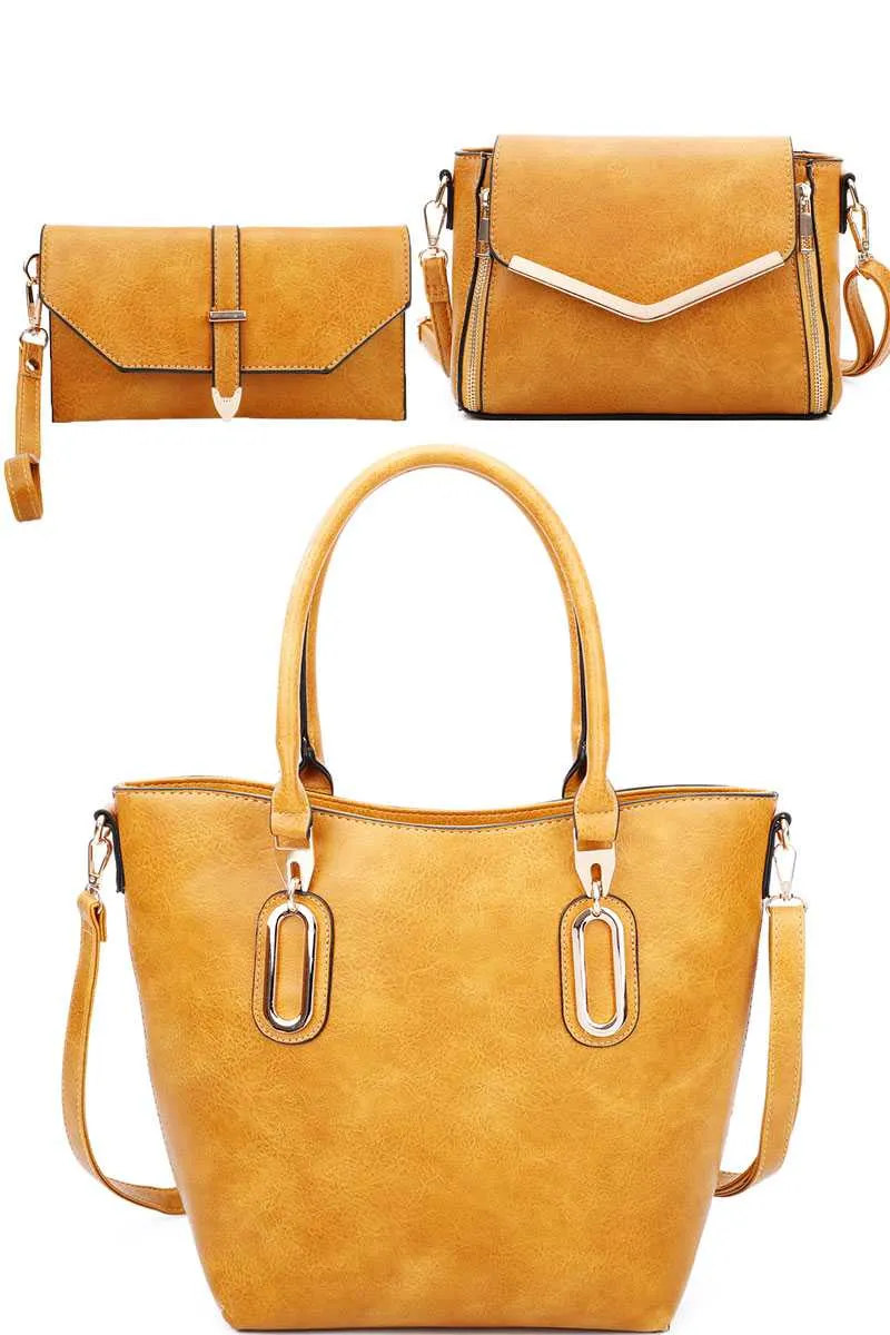 3in1 Modern Chic Tote Crossbody And Clutch Set With Long Strap