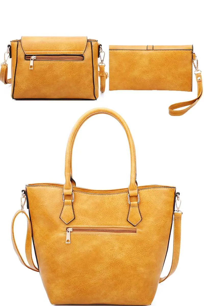 3in1 Modern Chic Tote Crossbody And Clutch Set With Long Strap