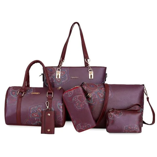 6 Pieces Set Chinese Style Floral Printing Designer Women Handbag