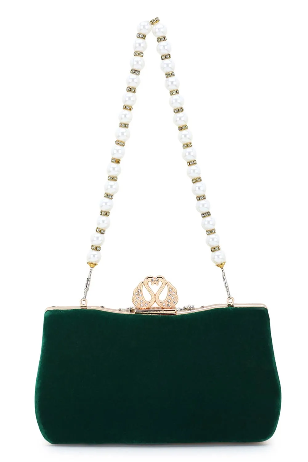 Adorn Dark Green & White Velvet Beaded Clutch