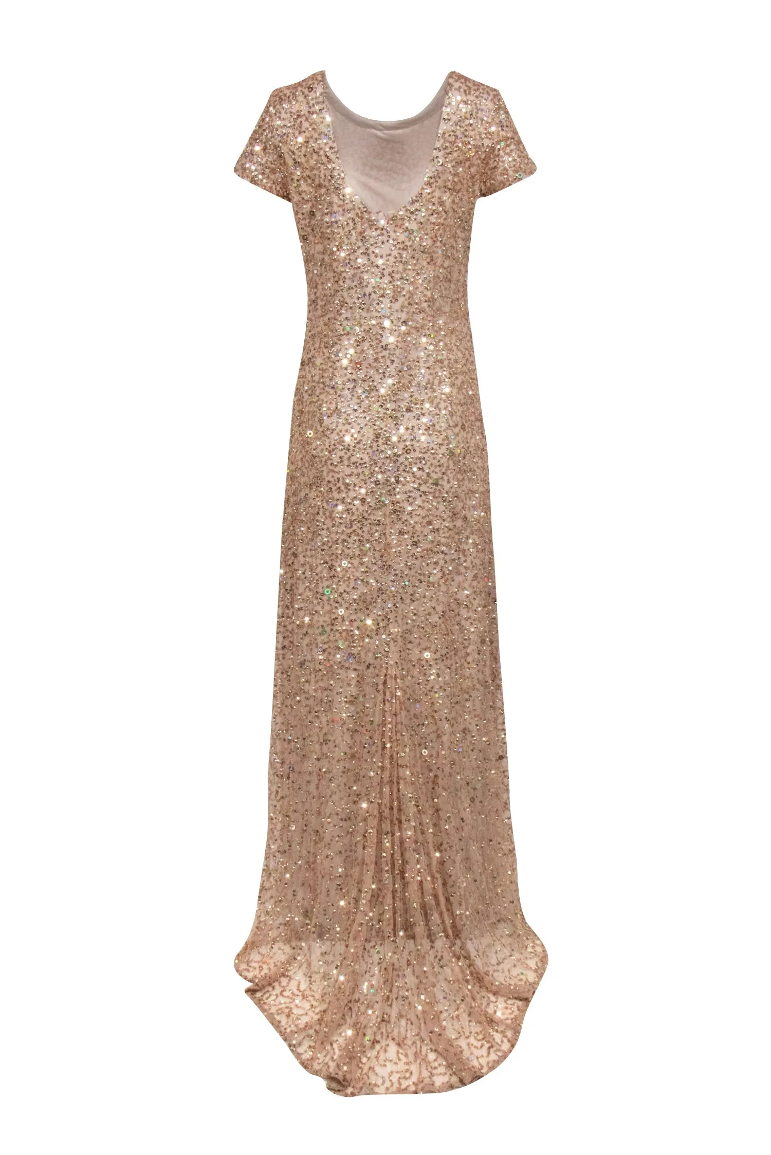 Adrianna Papell - Gold Sequin Short Sleeve Gown Sz 12