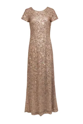 Adrianna Papell - Gold Sequin Short Sleeve Gown Sz 12