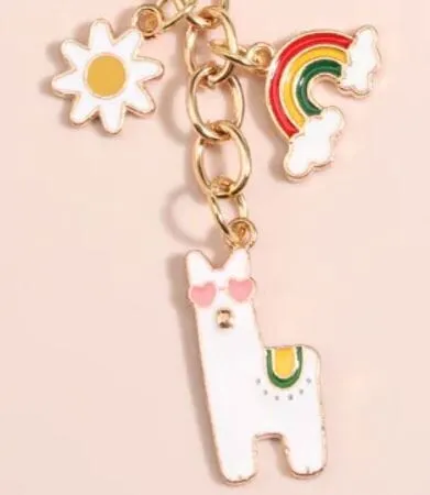 Alpaca Rainbow Sunflower Keychain Charm