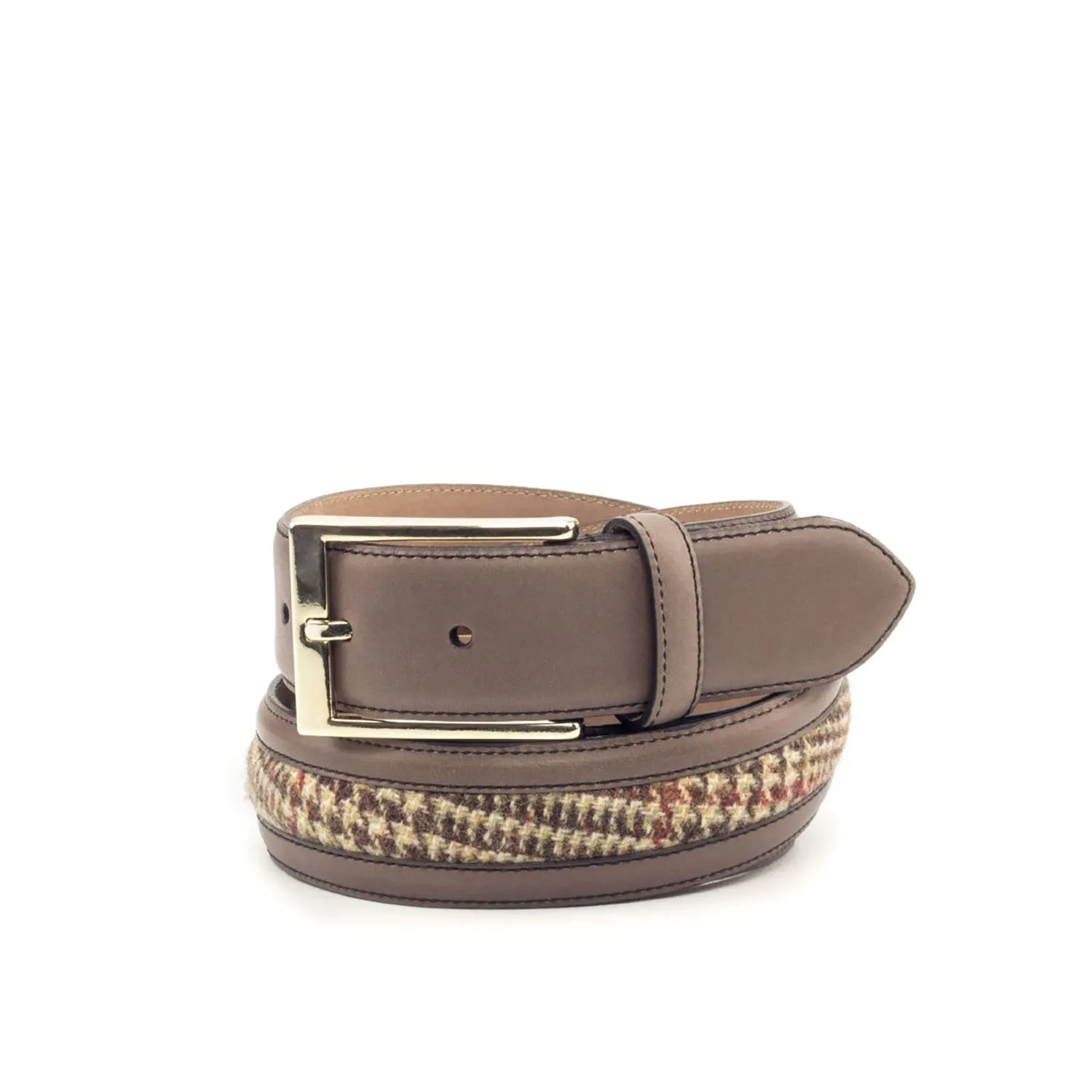 Ambrogio Beige & Brown Fabric / Calf-Skin Leather Venice Men's Belt (AMBB1034)