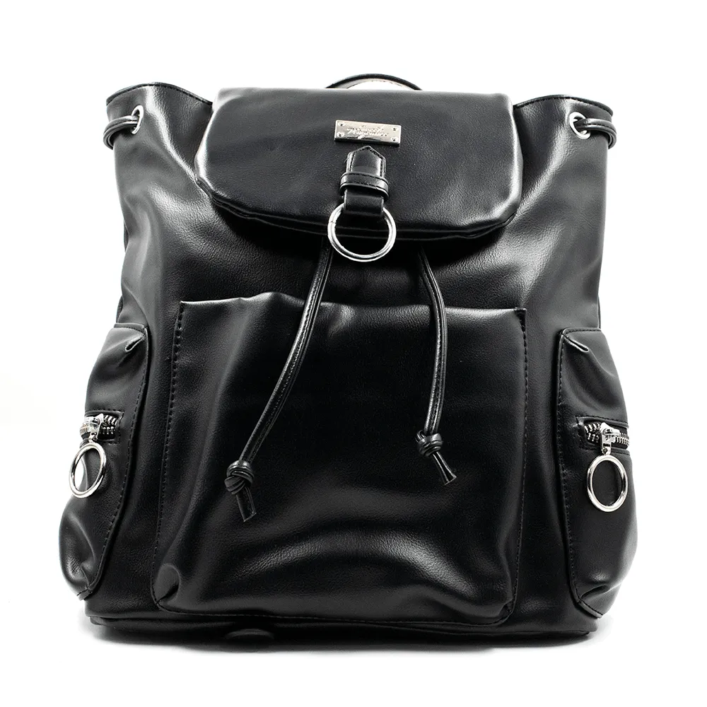 Backpack - Plain Black W/ Chain Straps Sv