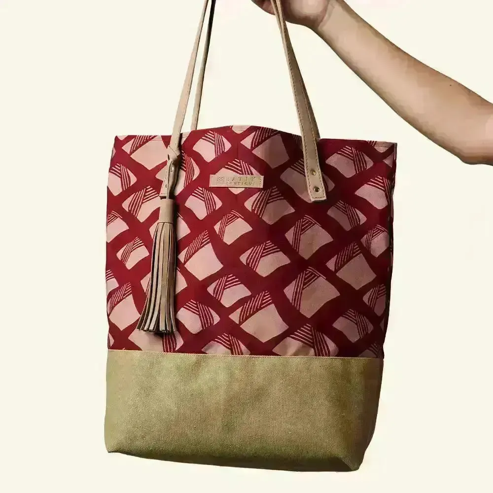 Batik Tote Bag (Canvas base) - Crimson Nasi Lemak