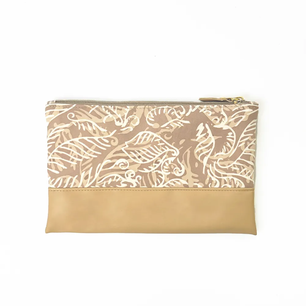 Batik Zip Pouch - Tan Nautical Fern