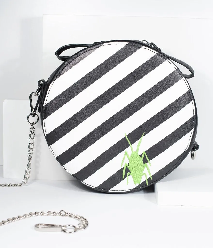 Beetlejuice Black and White Striped Round Crossbody Purse