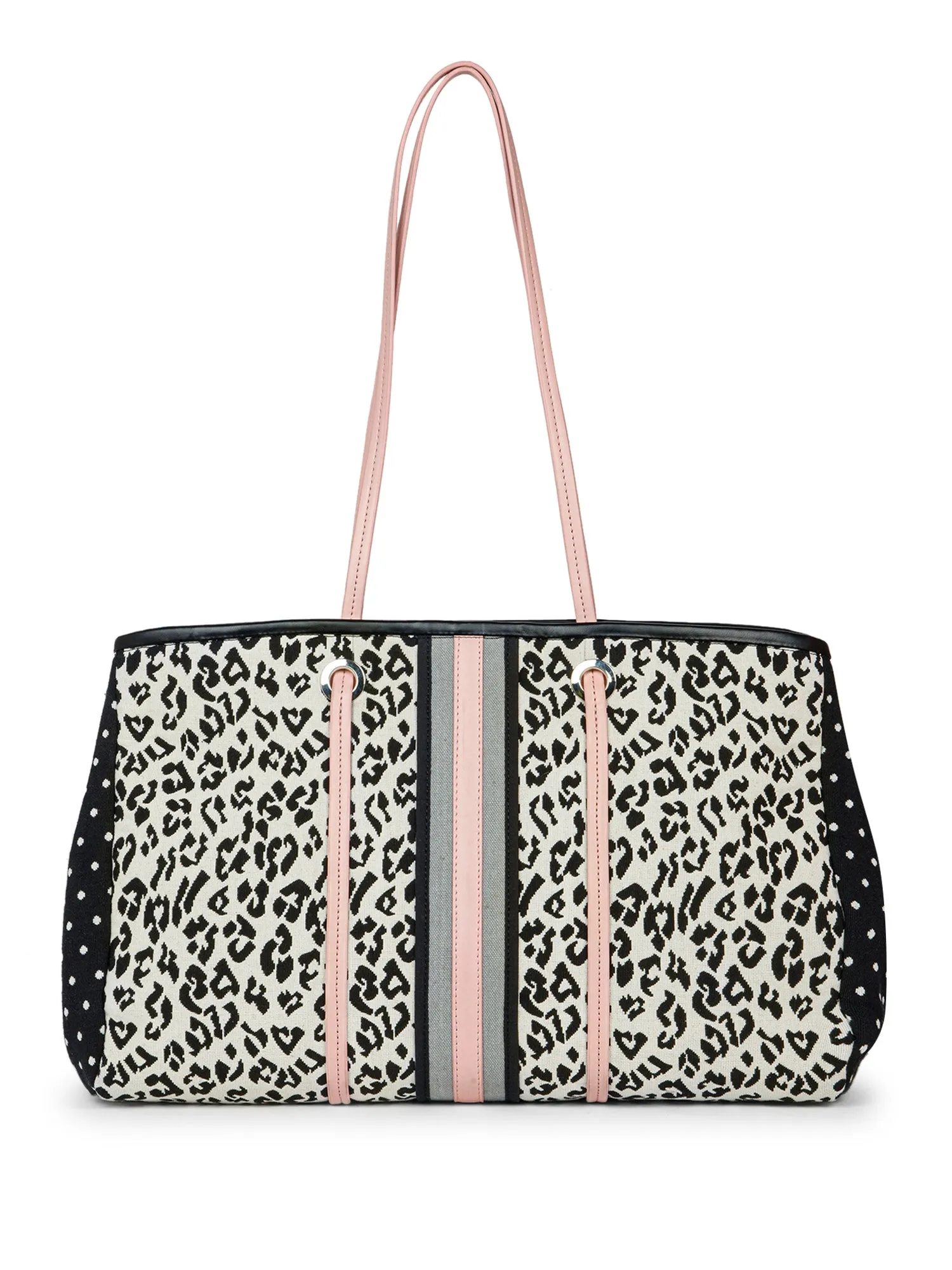 Berrylush Women Beige & Black Animal Printed Fabric Zipper-Up Two-Handles Oversized Tote Bag