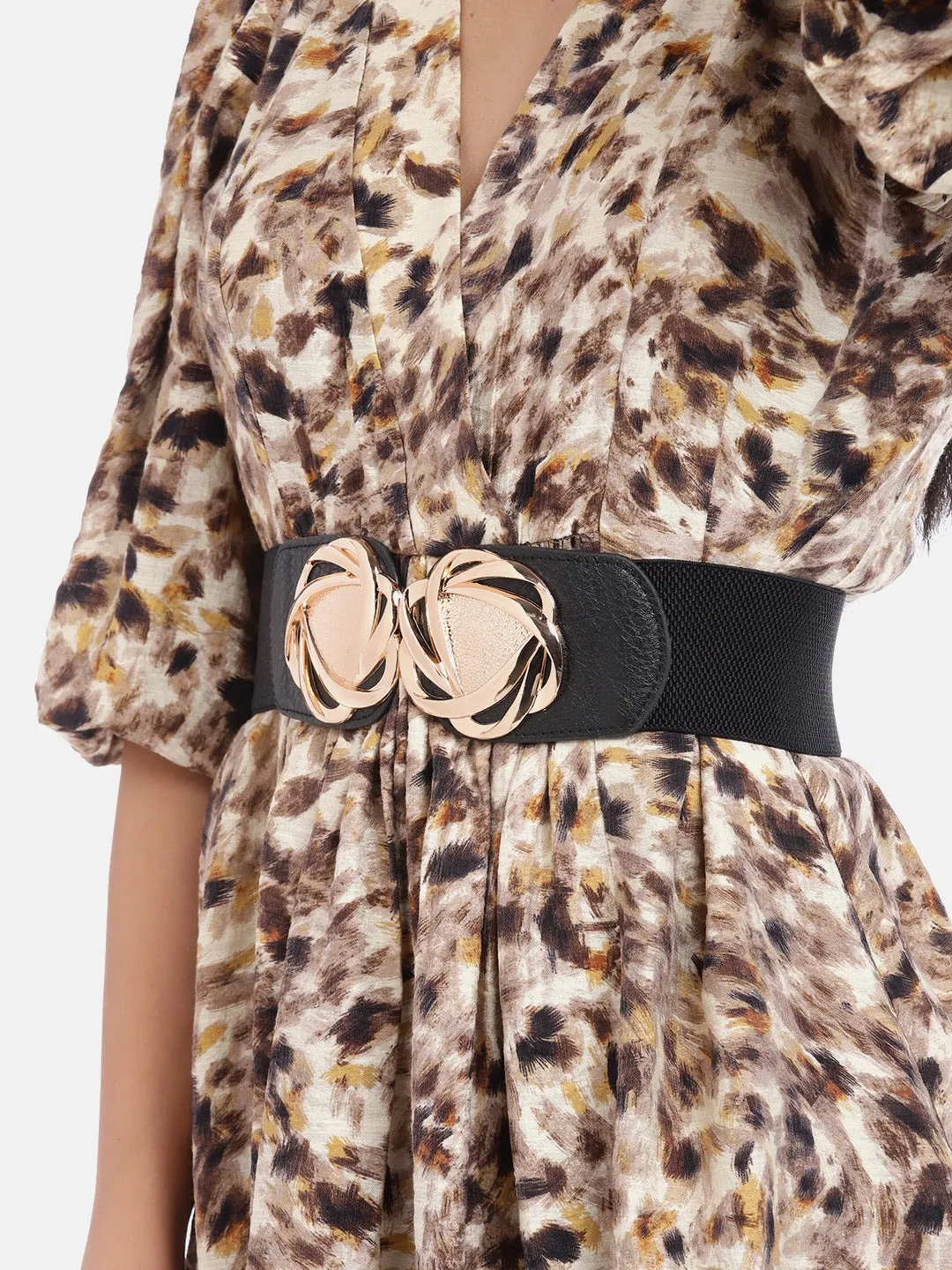 Berrylush Women Black Flower Buckle Belt