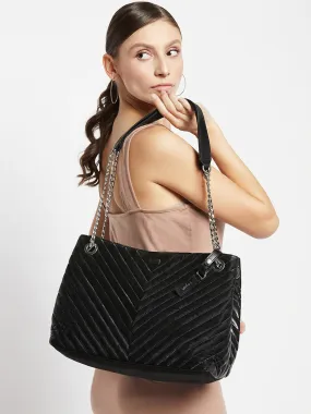 Berrylush Women Black Quilted Pattern PU Two-Handle Structured Regular Shoulder Bag