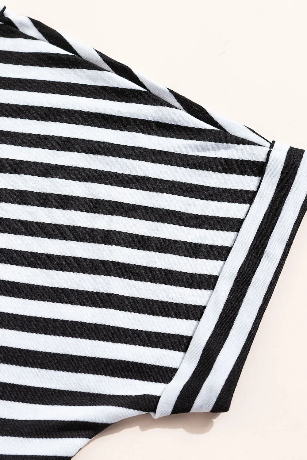 Black White Stripes Pocketed Belt Casual T-shirt Dress