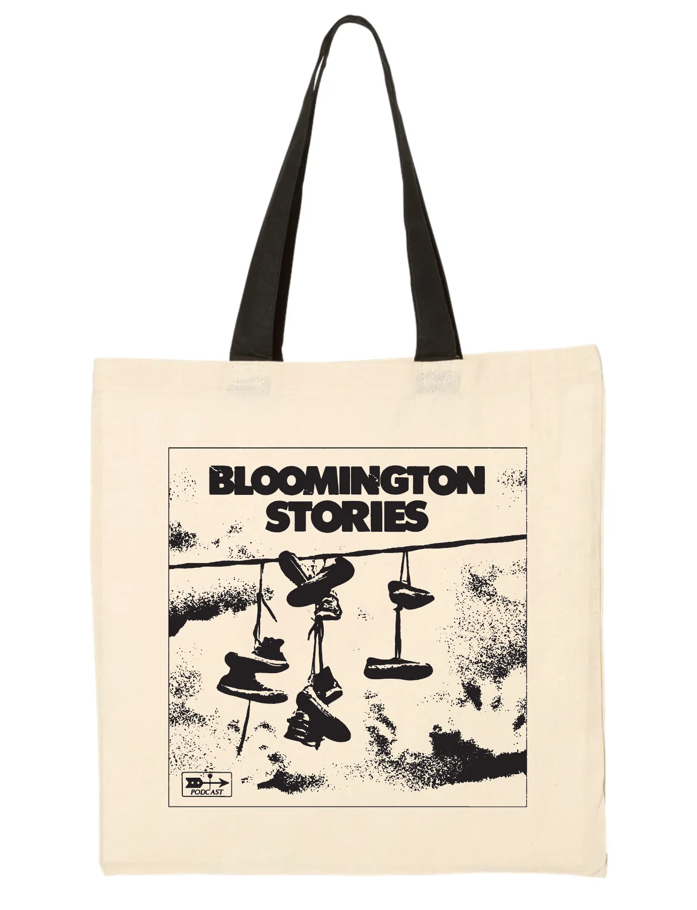 Bloomington Stories Podcast Tote Bag - Black Handle