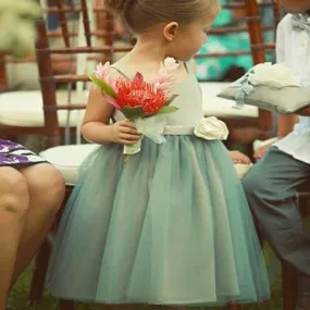 Blue Hlater Tulle Flower Girl Dresses With Handmade Flower,Cheap Toddler Flower Girl Dresses,FGY0197