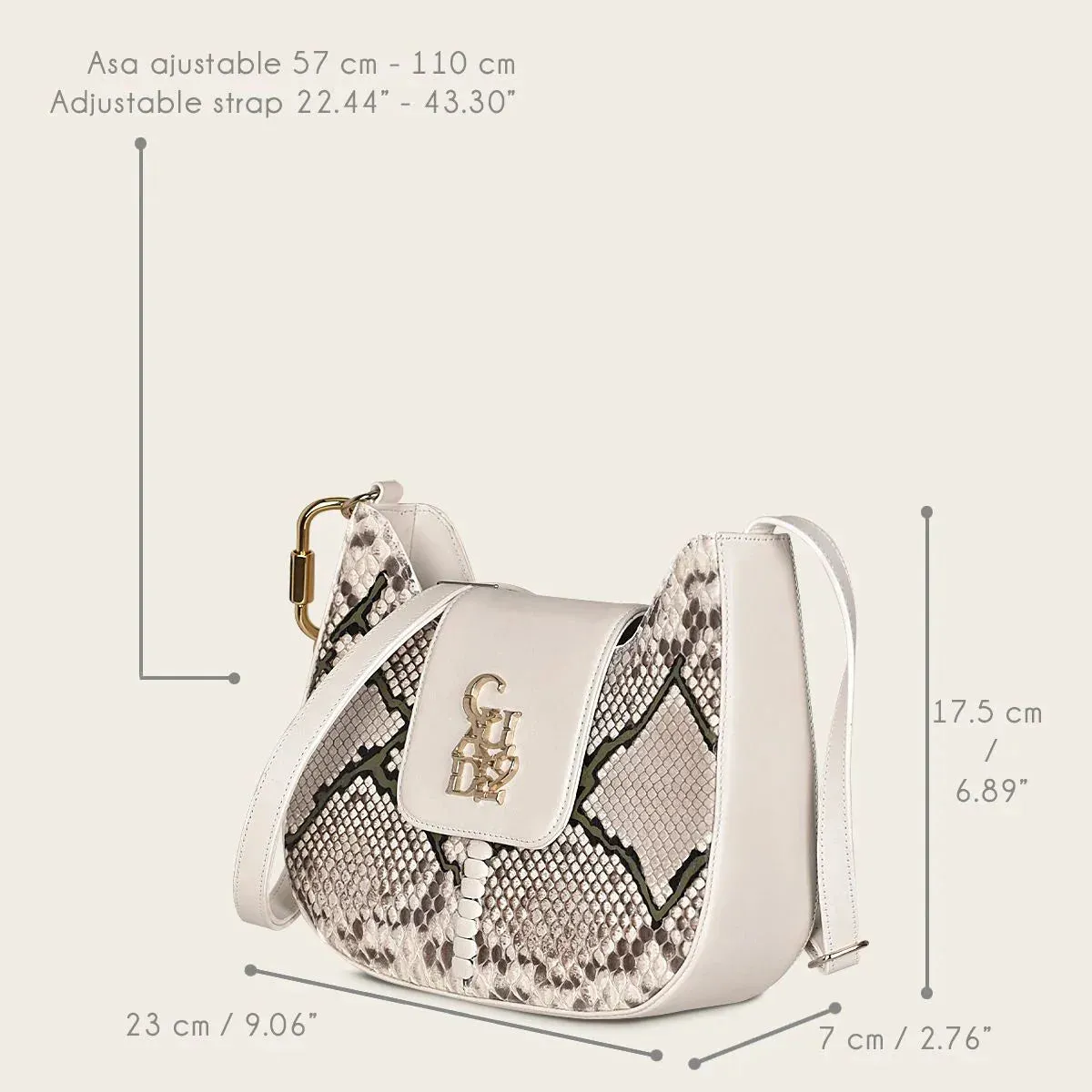 BOD88PI - Cuadra white fashion python crossbody bag for women