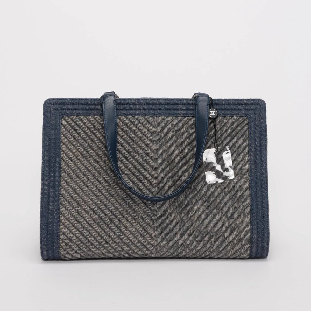 Chanel Light Blue Chevron Denim Boy Tote