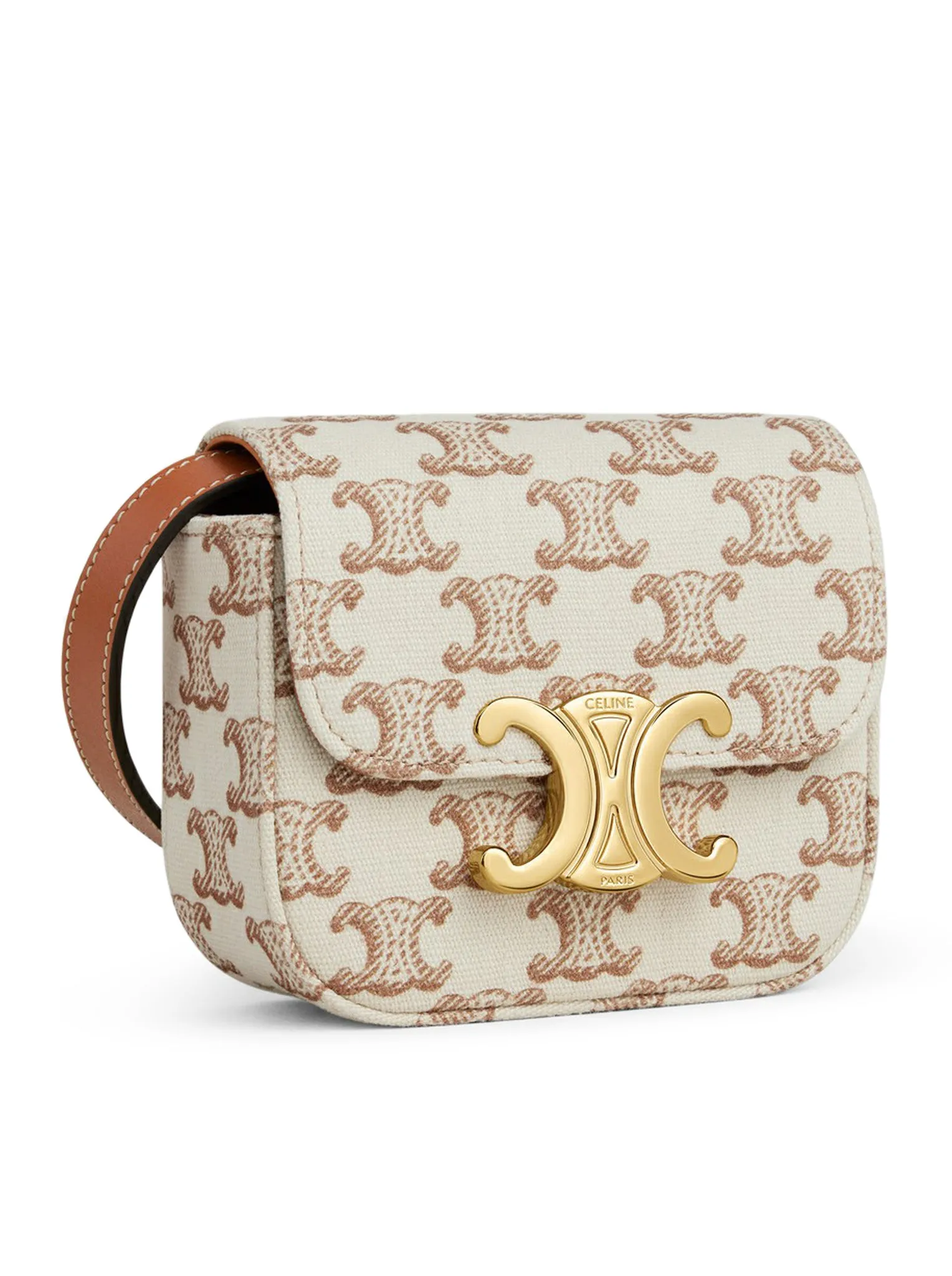 CLAUDE MINI BAG IN FABRIC WITH TRIOMPHE PRINT AND WHITE CALF LEATHER