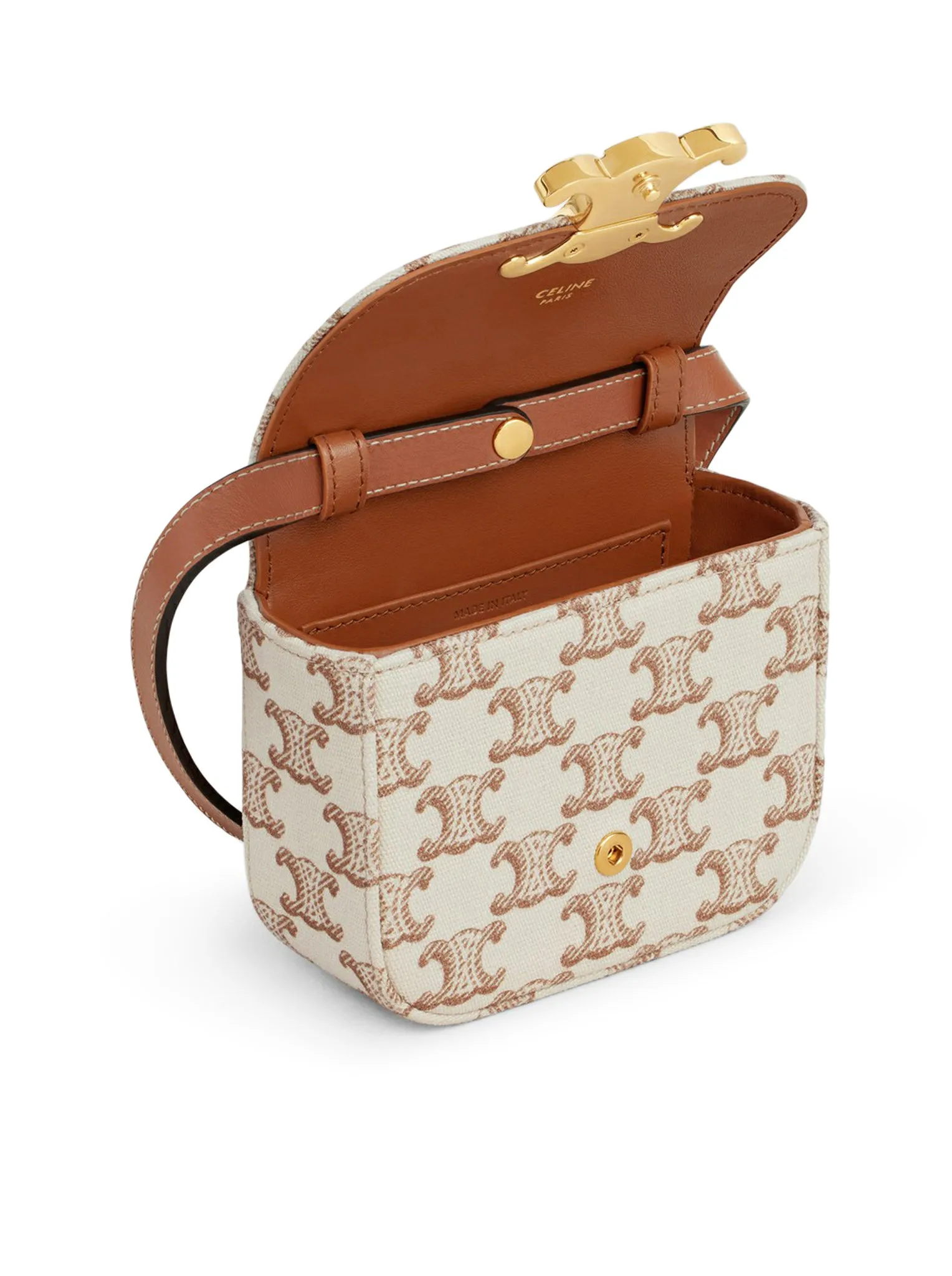 CLAUDE MINI BAG IN FABRIC WITH TRIOMPHE PRINT AND WHITE CALF LEATHER