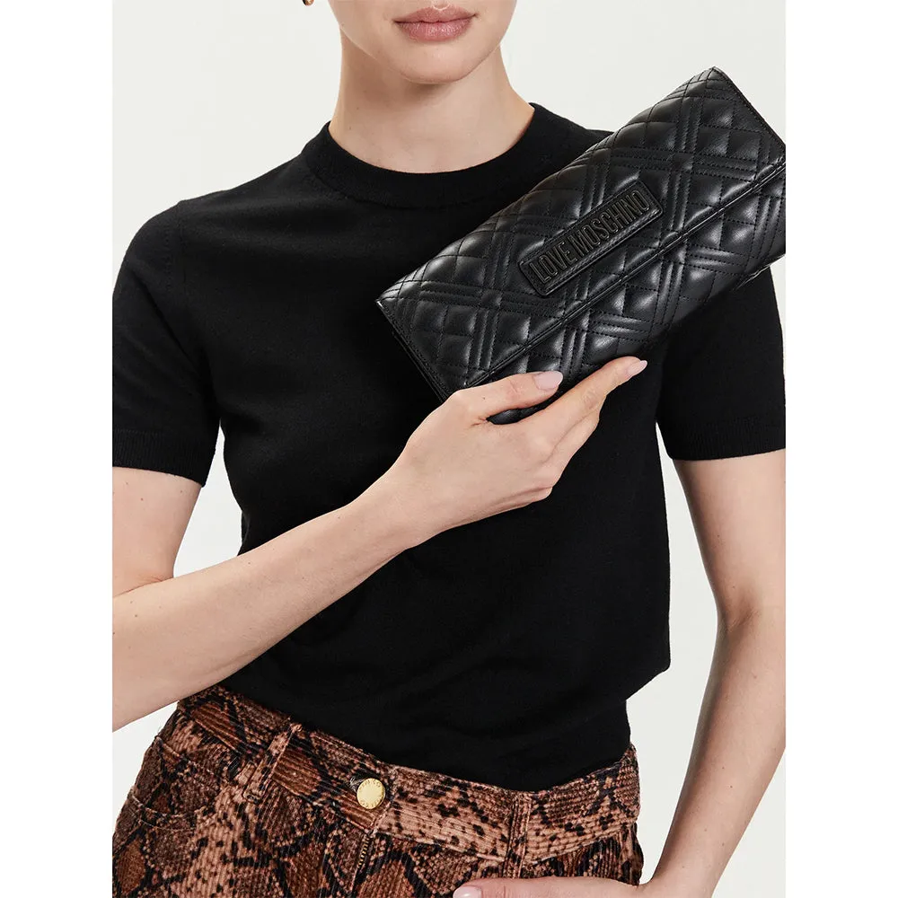 Clutch Donna Trapuntata con Tracolla LOVE MOSCHINO linea Lettering Logo colore Nero con Logo Canna di Fucile