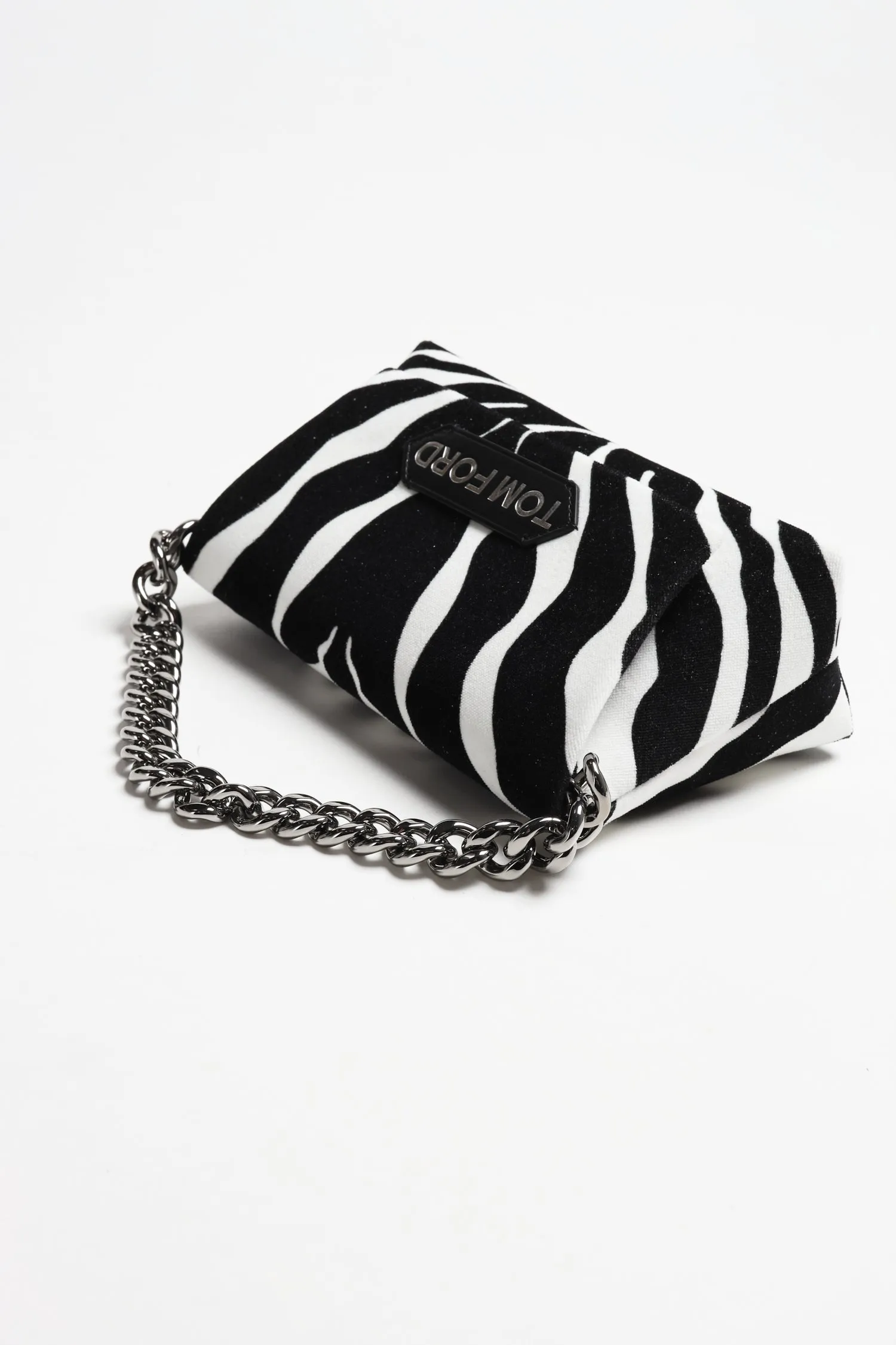 Clutch Velvet Mini Chain in Schwarz/Beige