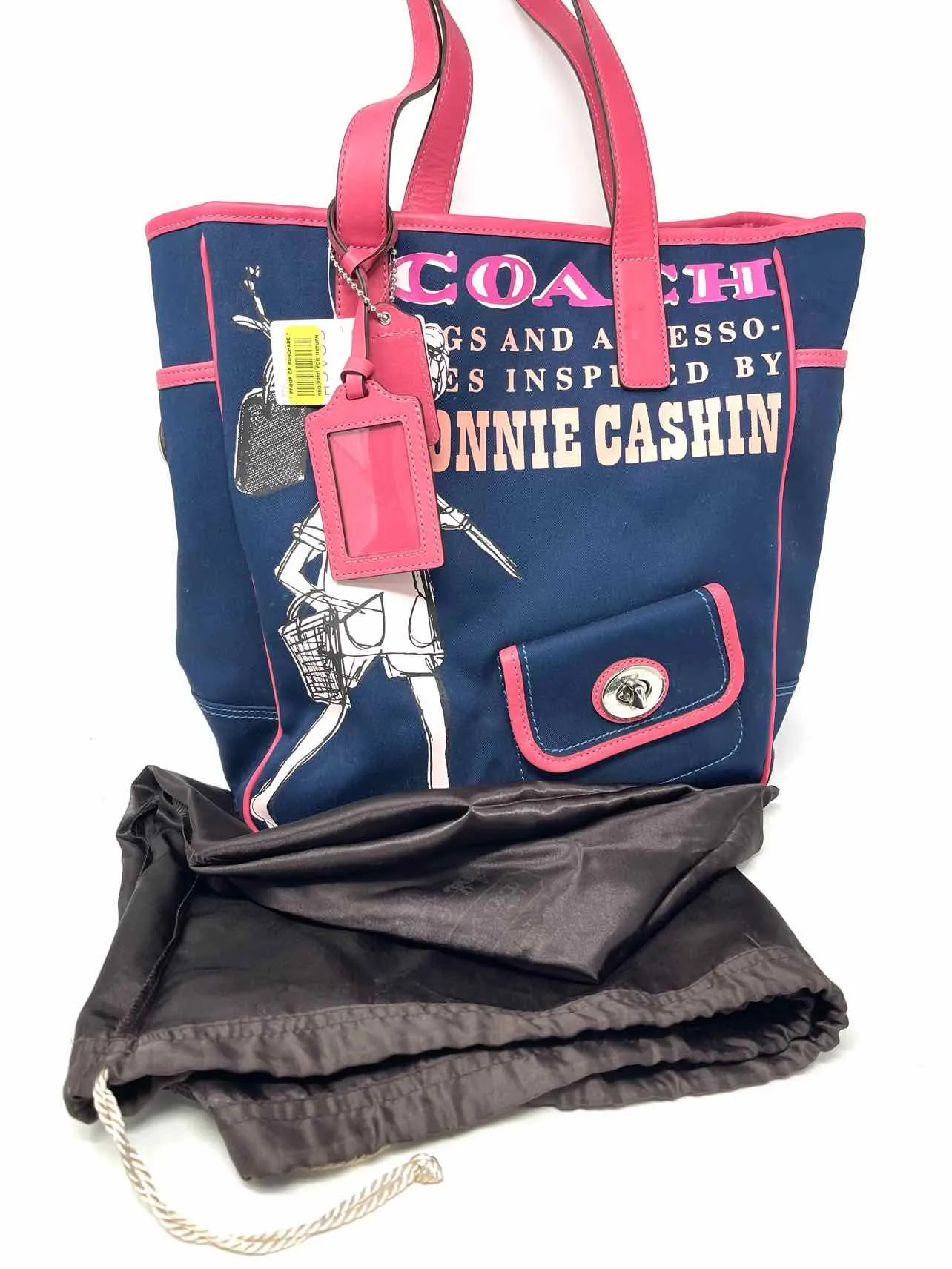 Coach Navy/Pink Screenprint Fabric NEW Designer Tote