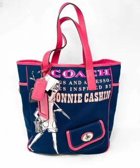 Coach Navy/Pink Screenprint Fabric NEW Designer Tote