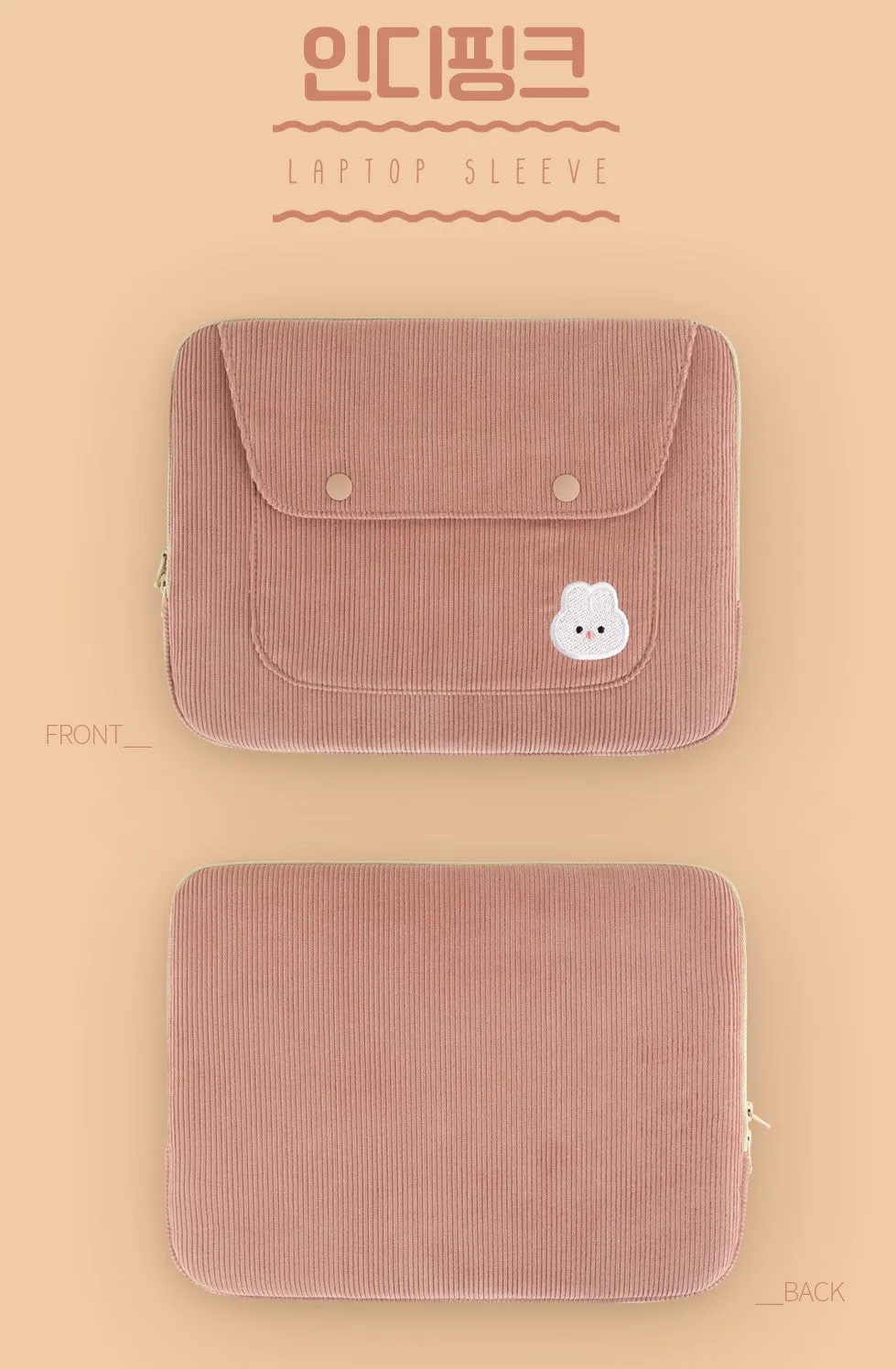 Cute Embroidery Bear Bunny Rabbit Corduroy Laptop Sleeves iPad 11 13 15 Cases Skins Protective Covers Purses Handbags Square Pouches School Collage Office