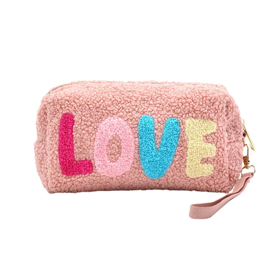 Faux Fur Love Message Pouch With Wristlet