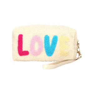 Faux Fur Love Message Pouch With Wristlet