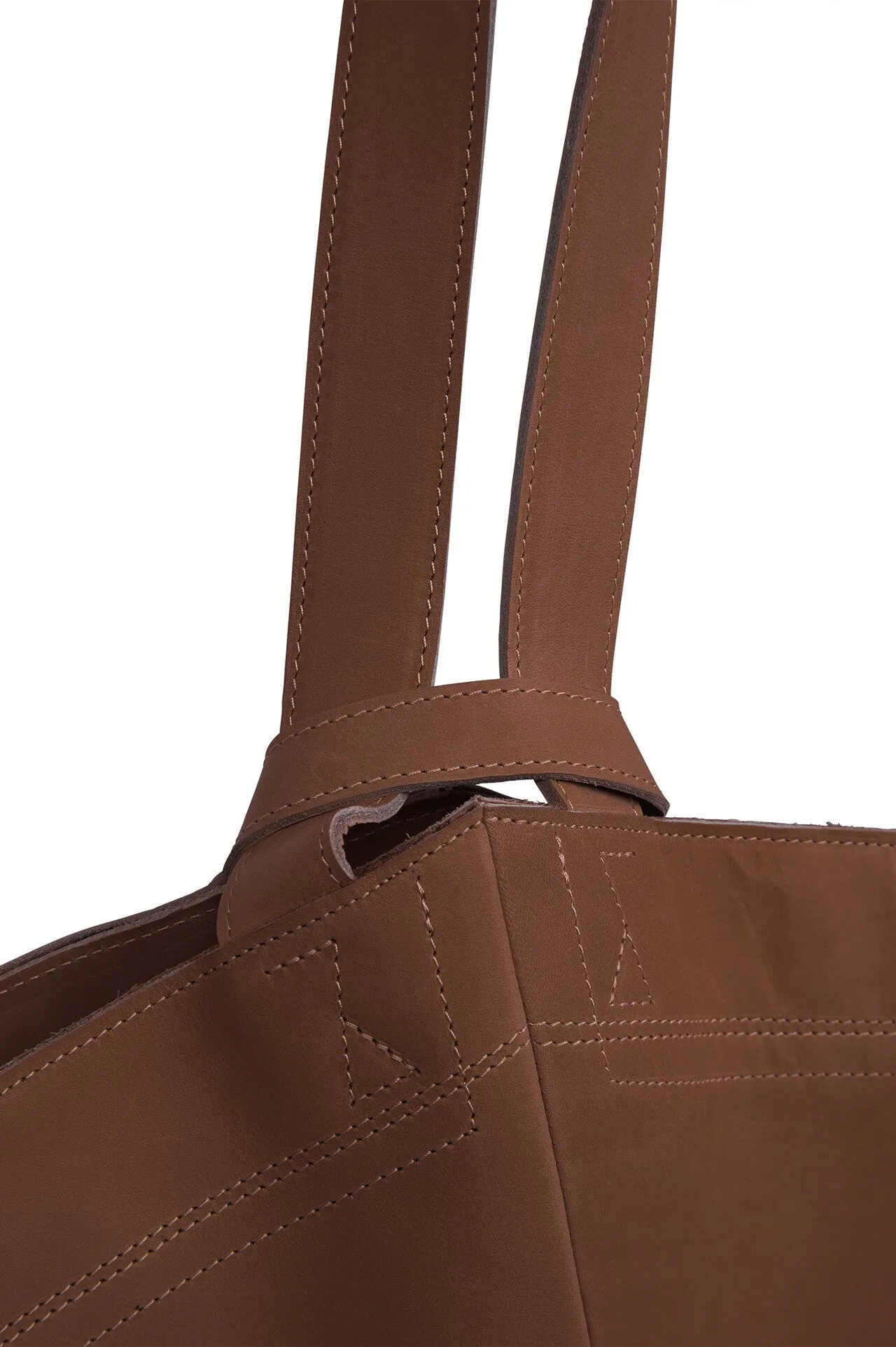 FILOMENA WIDE BUCKET HANDBAG IN ITALIAN LEATHER SADDLE BROWN