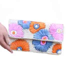 Floral Raffia Clutch - Natural/Multi