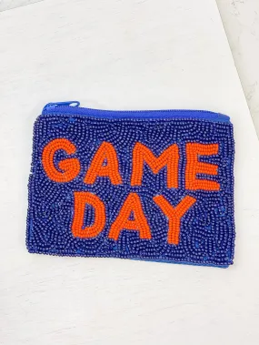 'Game Day' Beaded Zip Pouch - Navy & Orange