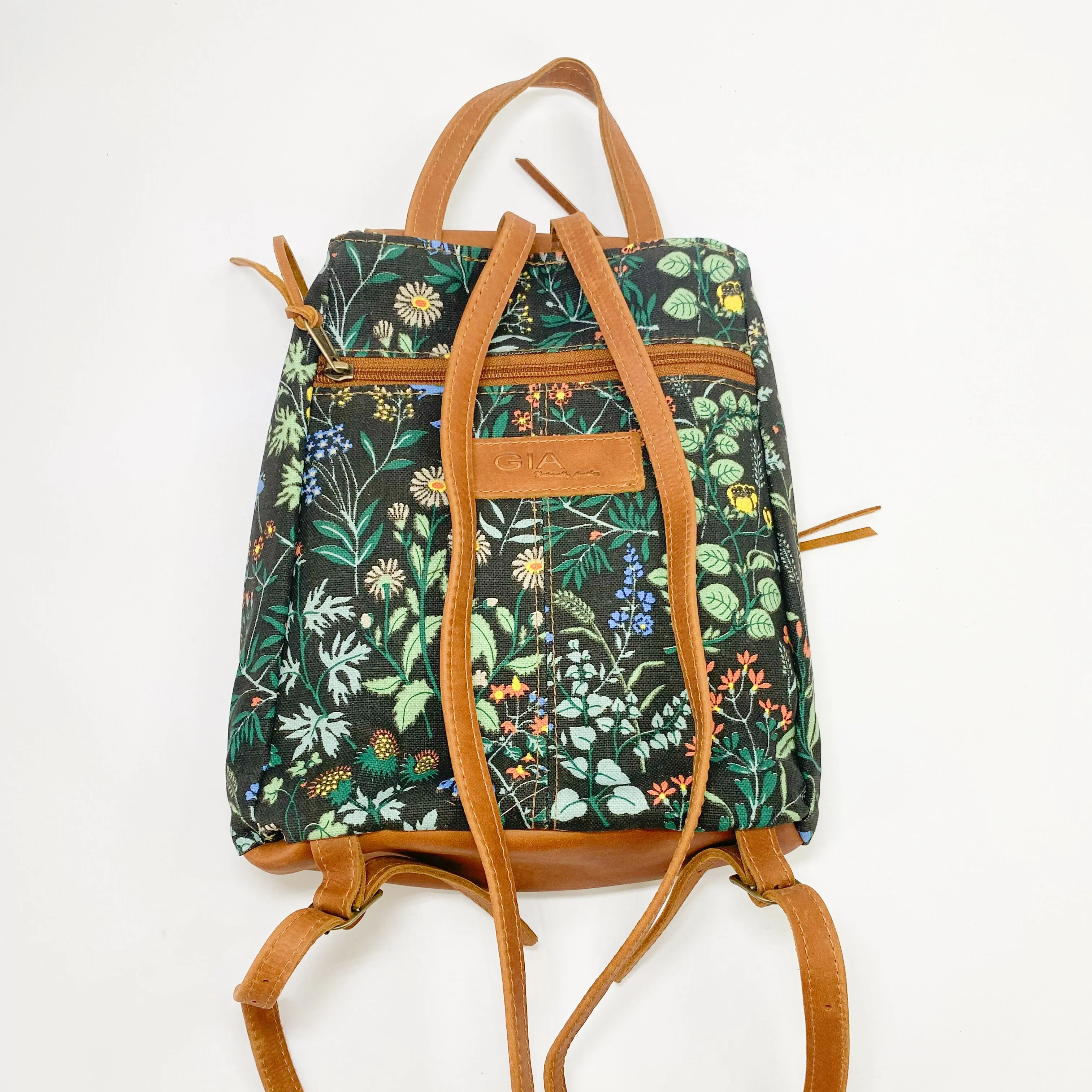 Gia leather tan and floral backpack