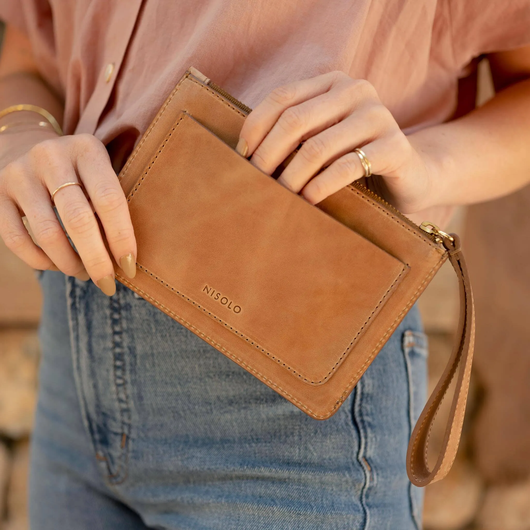 Go-To Wristlet Clutch Almond