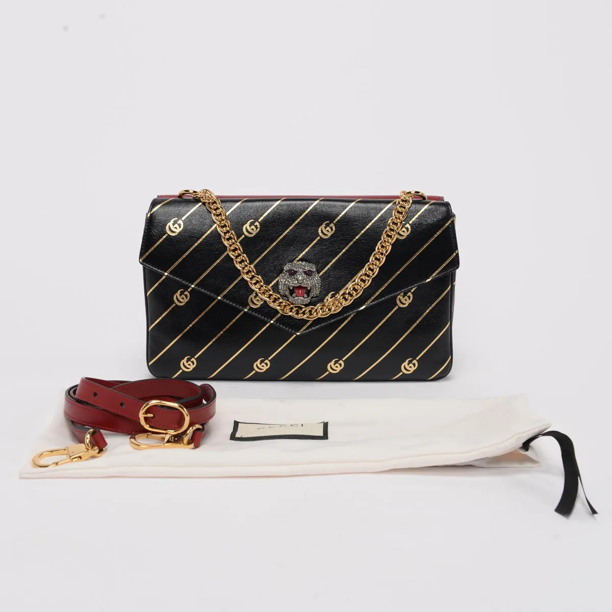 Gucci Black & Red Calfskin Medium Thiara Double Bag