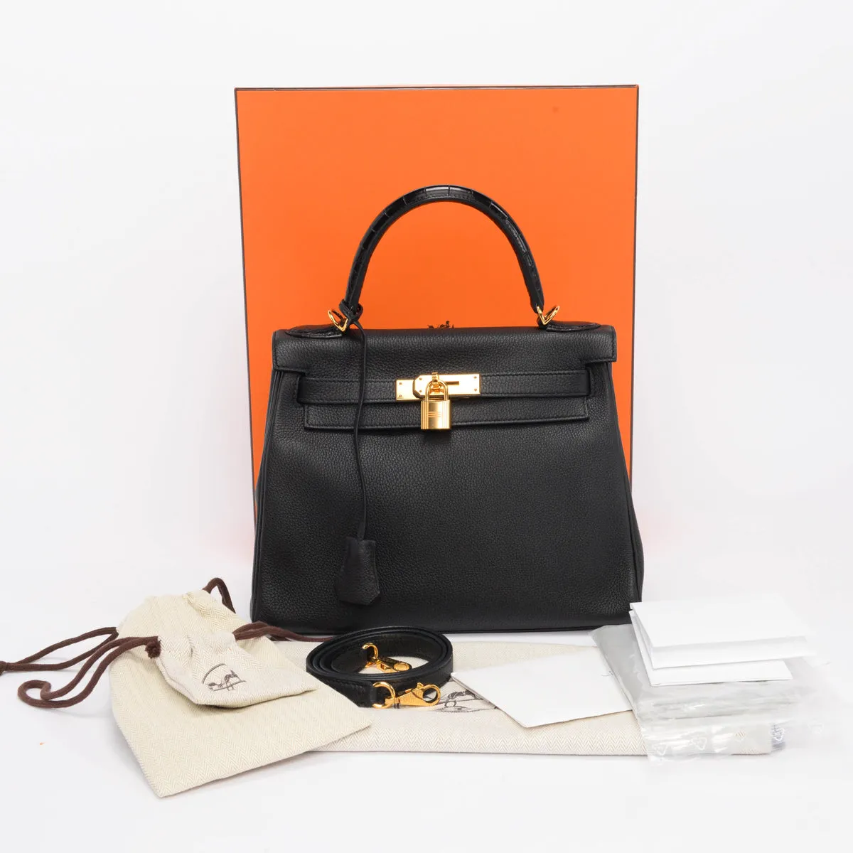 Hermes Black Togo Alligator Touch Kelly 28 GHW