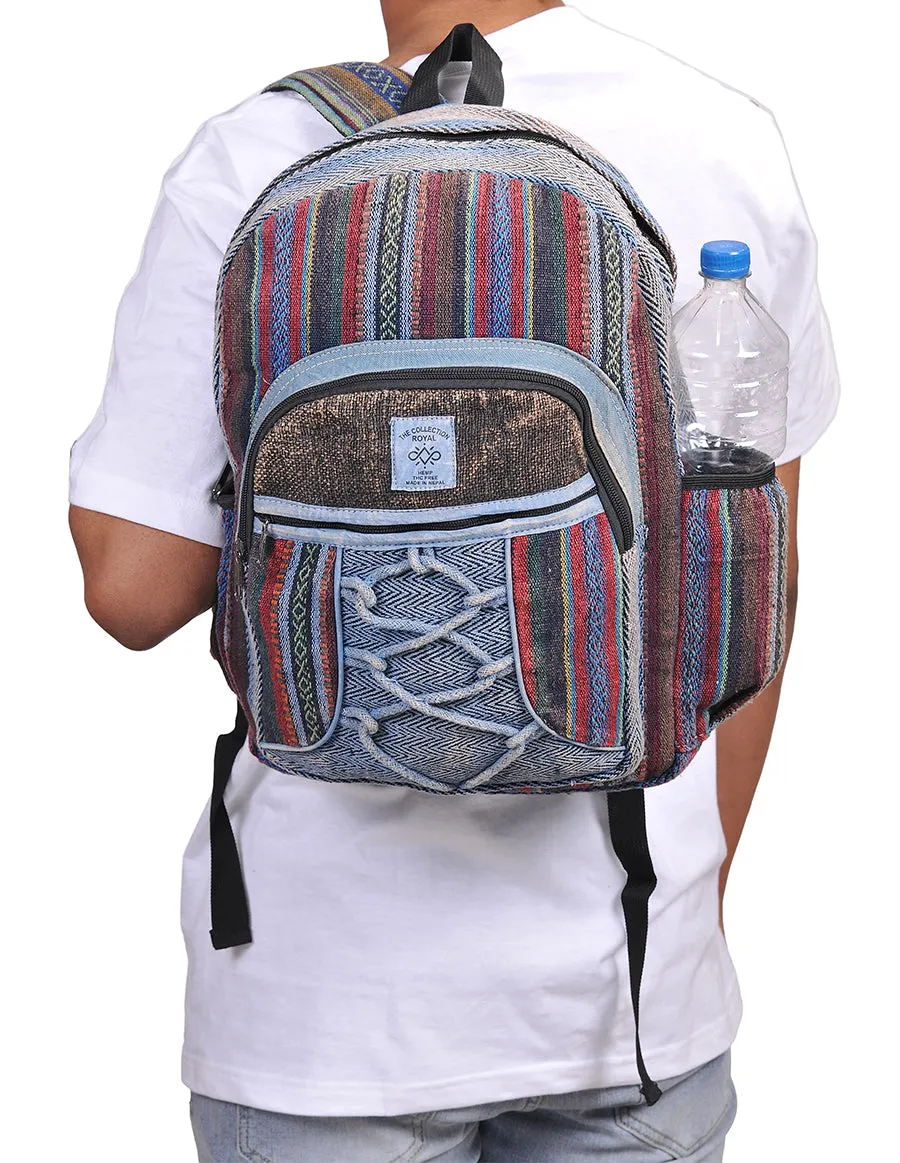 Hippie Boho Hemp Cotton Daypack Backpack Denim Blue