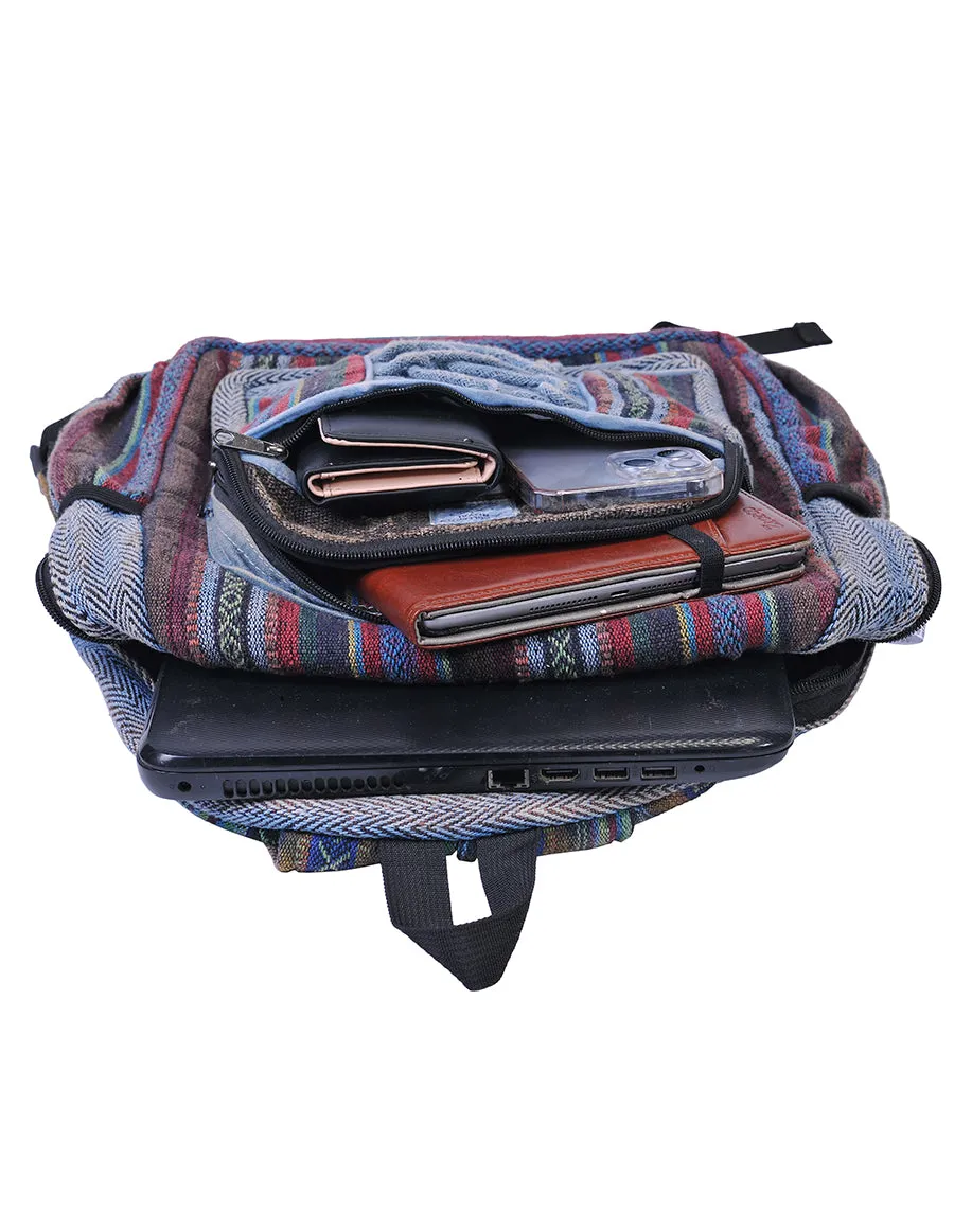 Hippie Boho Hemp Cotton Daypack Backpack Denim Blue