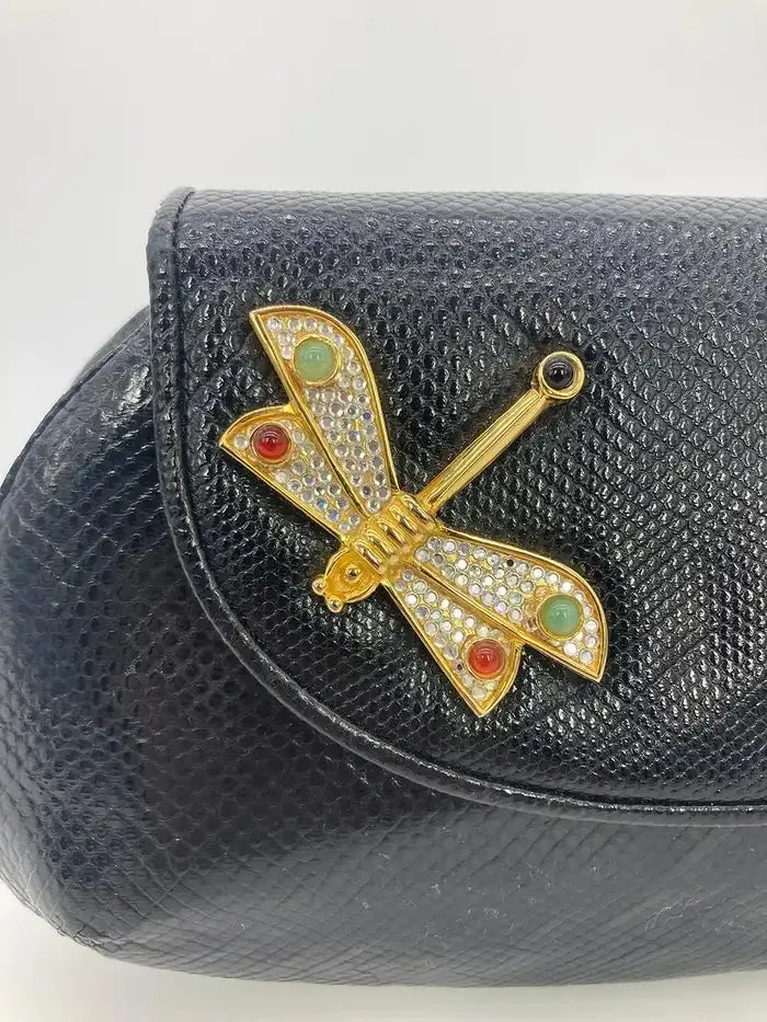 Judith Leiber Black Lizard Dragonfly Clutch