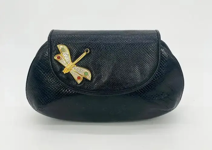 Judith Leiber Black Lizard Dragonfly Clutch