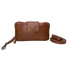 June Genuine Leather Sling Clutch Wallet - Cognac