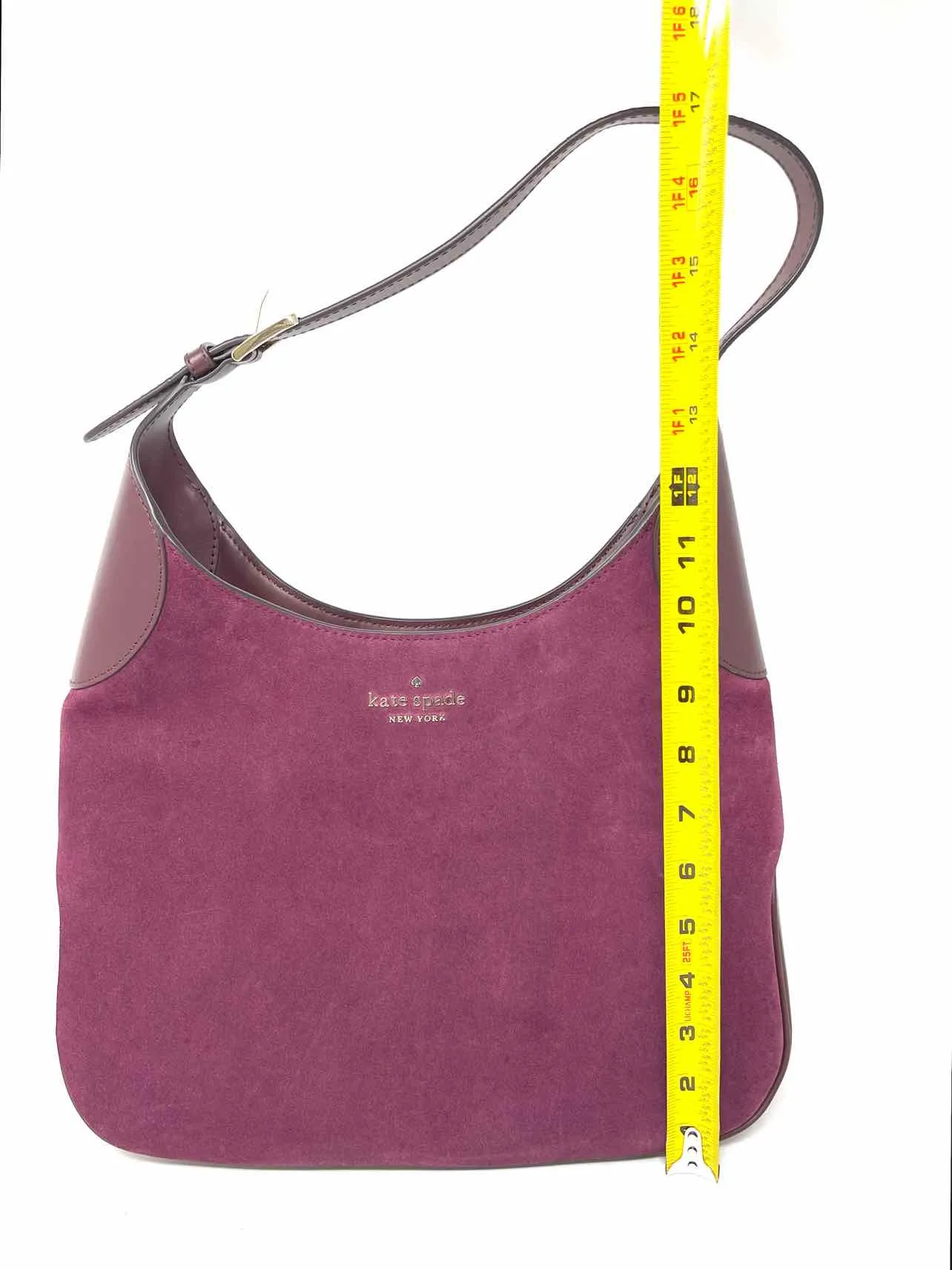 Kate Spade Wine Shoulder Bag Suede Leather Designer AS IS Tote