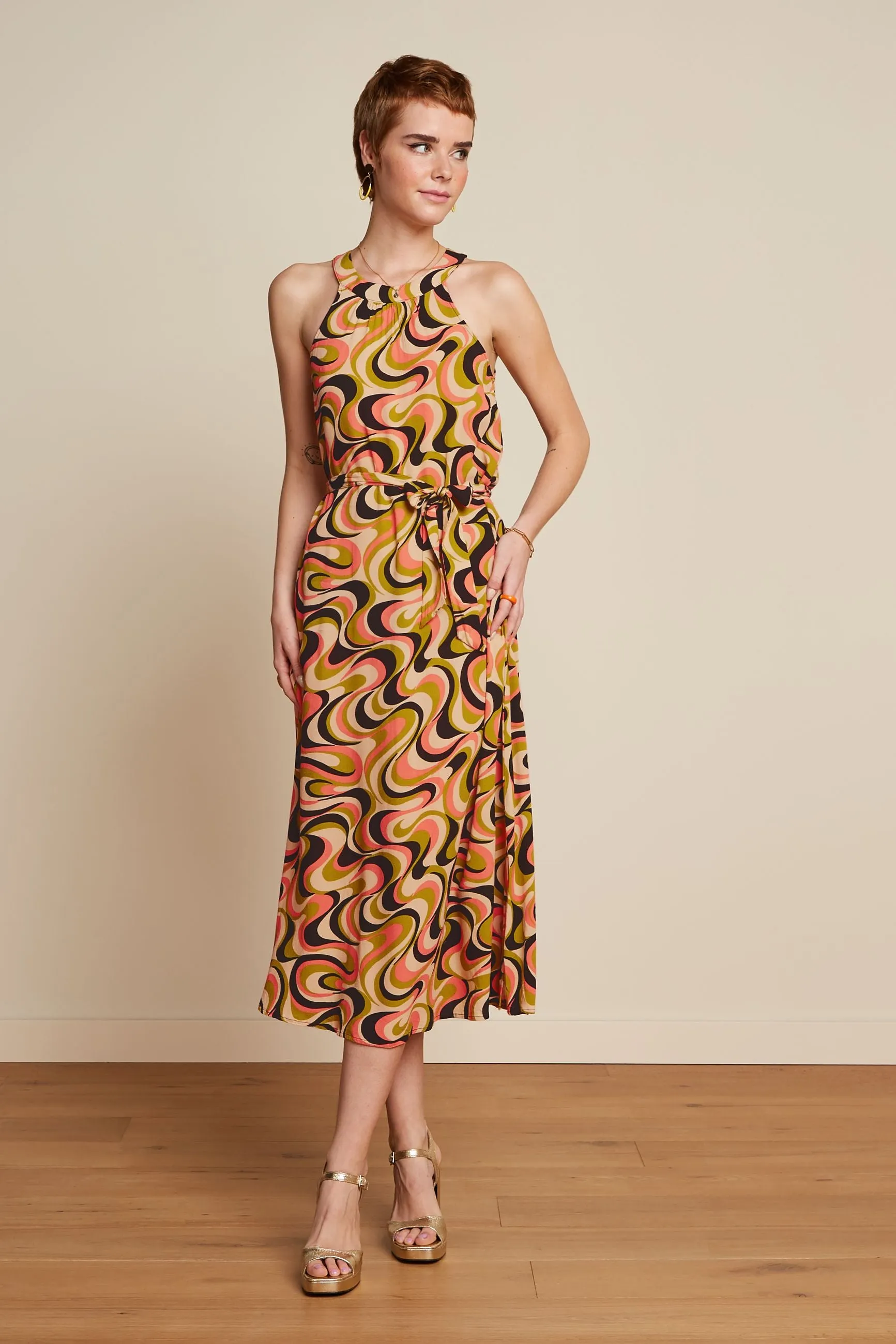 King Louie Virna  Spring Yellow Midi Dress