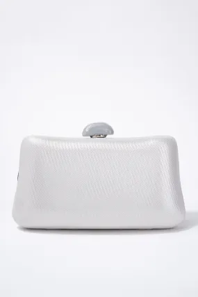 Kylie Textured Satin Evening Bag with Crossbody Chain - Silver