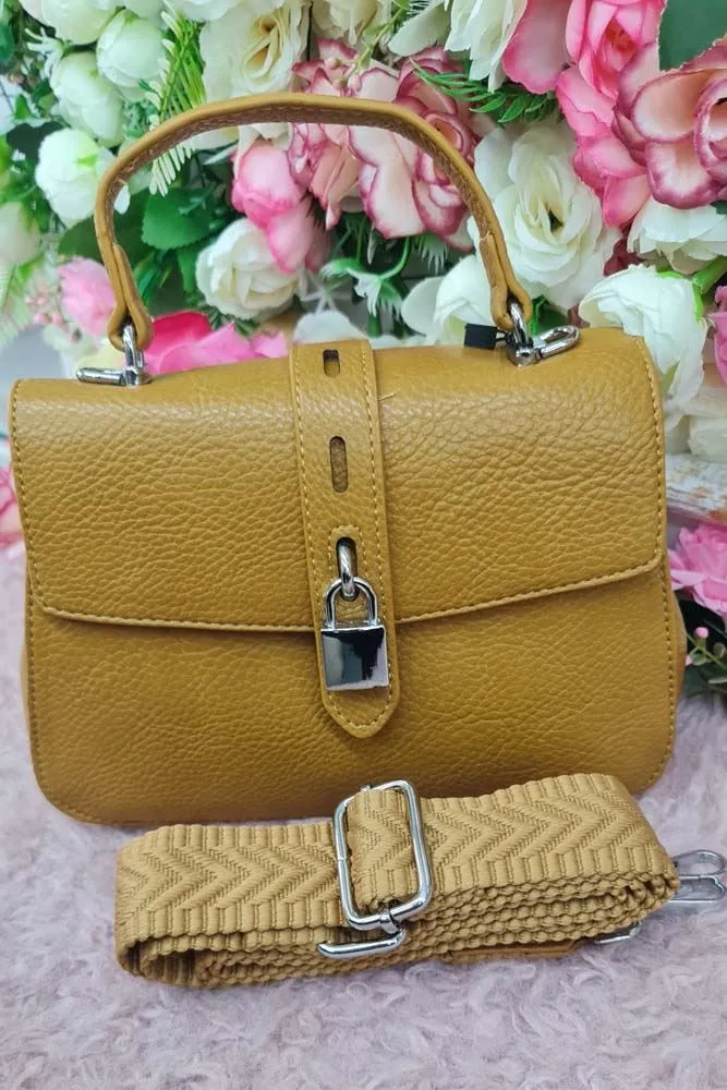 Leather Strap Lock Handle Bag